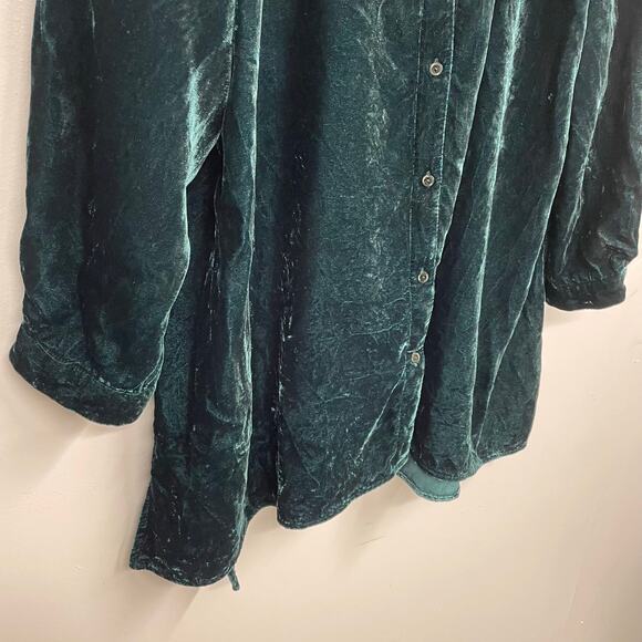 Eileen Fisher Classic Collar Long Sleeve Velvet Shirt SZ 2X Plus Sea Spray Teal - Picture 12 of 16